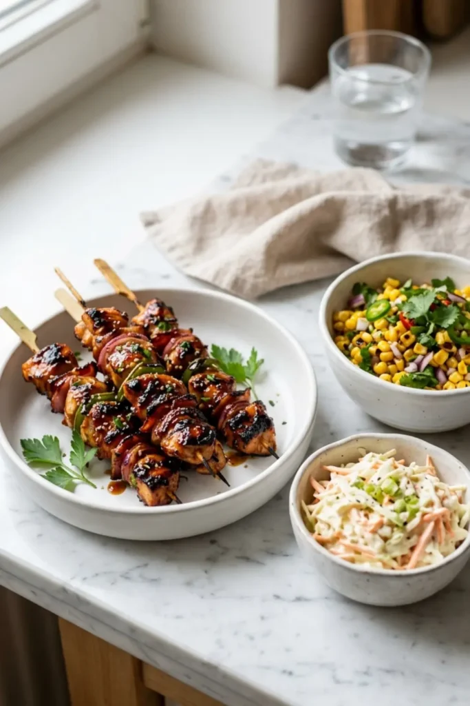 Gegrillte Honig-BBQ-Bacon-Hühnchen-Spieße