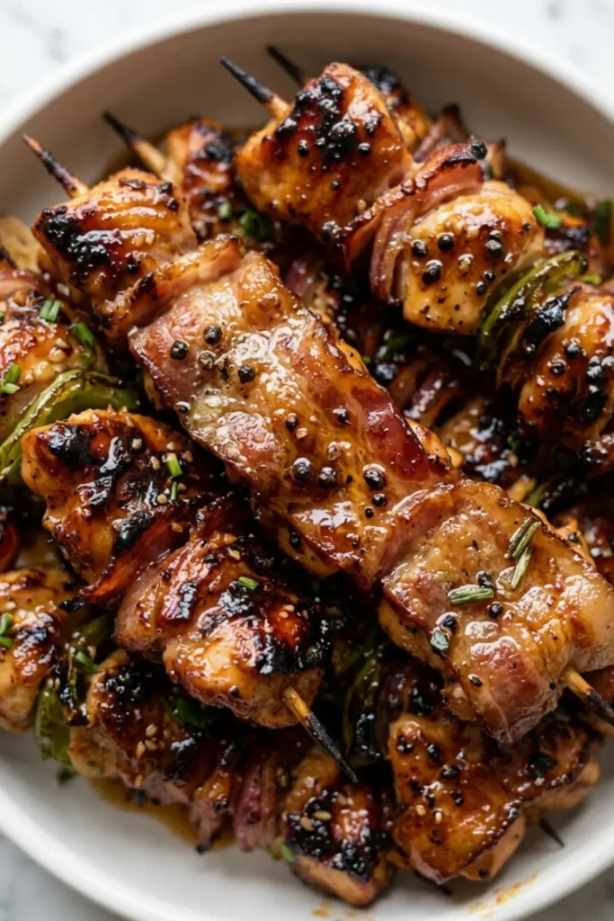 Gegrillte Honig-BBQ-Bacon-Hühnchen-Spieße
