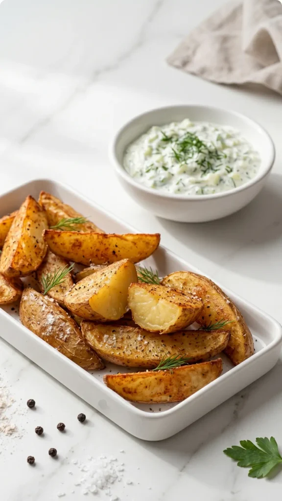 Knusprige Kartoffelspalten mit Gurkendip — Einfach & Köstlich