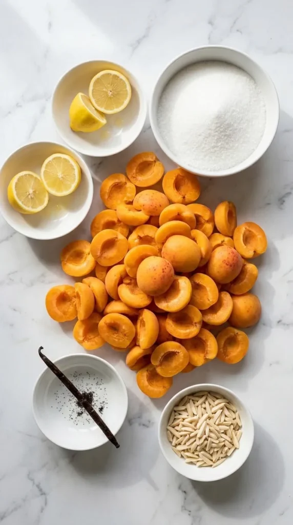 Zutaten für Aprikosenmarmelade: frische Aprikosen und Gelierzucker