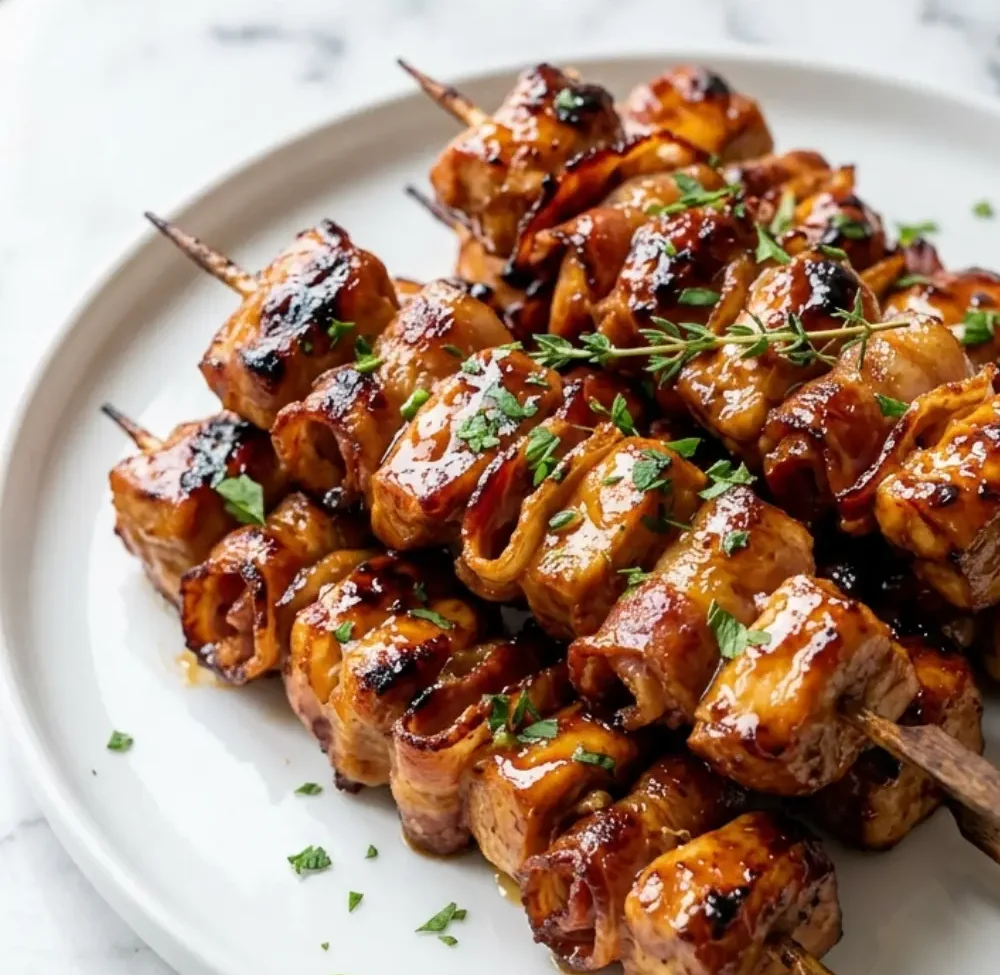 Gegrillte Honig-BBQ-Bacon-Hühnchen-Spieße