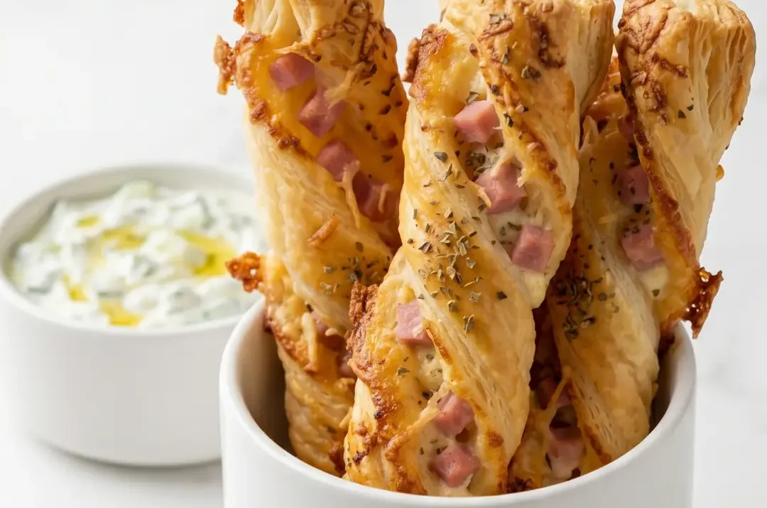 Knusprige Blätterteig-Schinken-Käse-Stangen – das einfache Party-Rezept