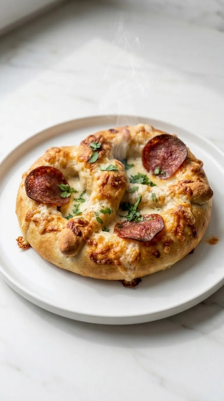 Pizza-Brezel mit Salami und Mozzarella — Einfaches 30-Minuten-Rezept