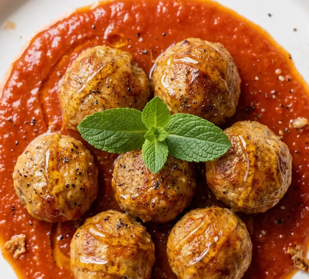 Tapas Albondigas frisch zubereitet — spanische Hackbällchen in fruchtiger Tomatensauce stilvoll serviert