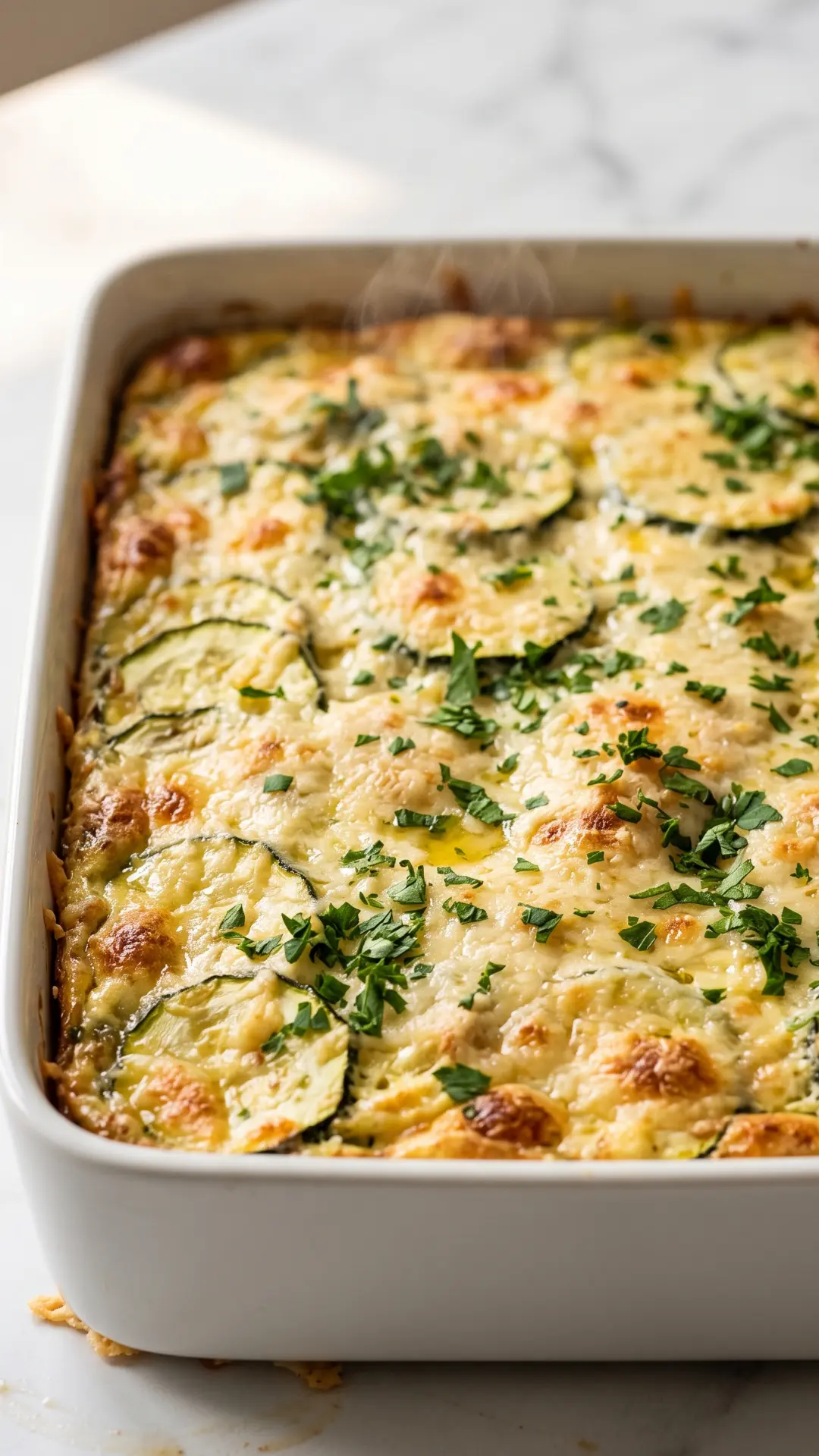 Zucchini-Auflauf mit Hüttenkäse und Parmesan — Das einfache Rezept