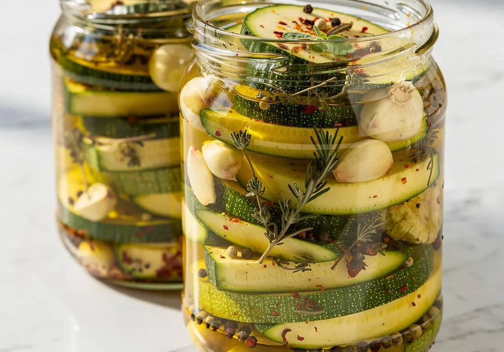 Einfache Antipasti: Zucchini in Öl und Kräutern