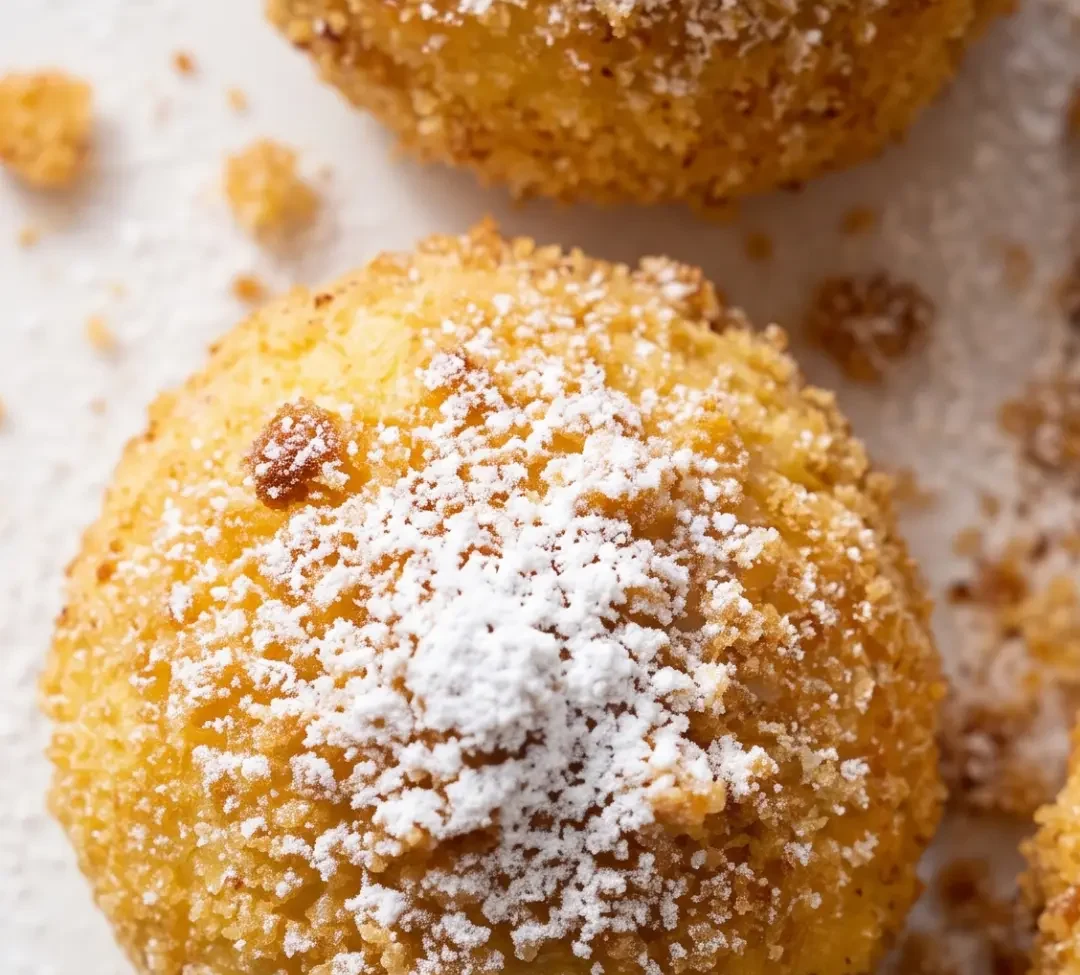 Feine Marillenknödel mit Aprikosenfüllung frisch zubereitet — goldbraune Bröselkruste mit Puderzucker