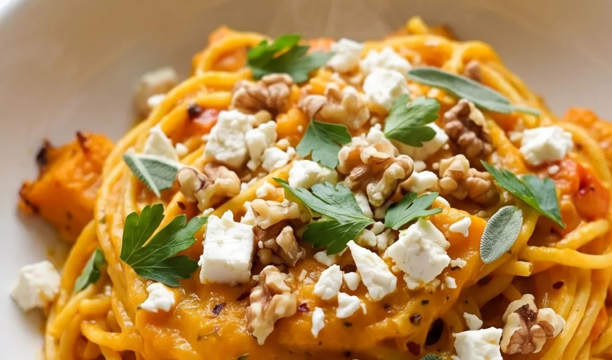 Cremige Pasta mit Kürbissauce aus dem Ofen selber machen