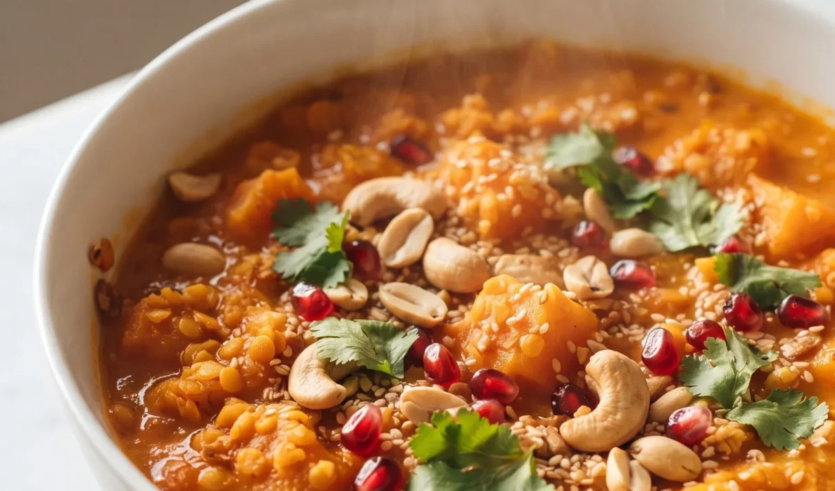 Veganes rotes Linsen-Curry mit Kürbis und Kokosmilch